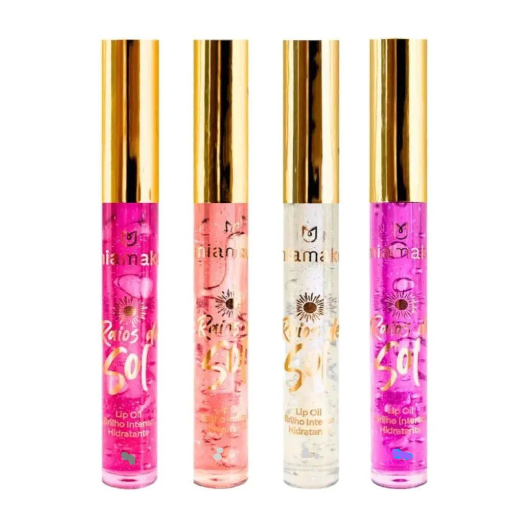 Kit c/ 4 Lip Oil Gloss Hidratante Raios de Sol Mia Make