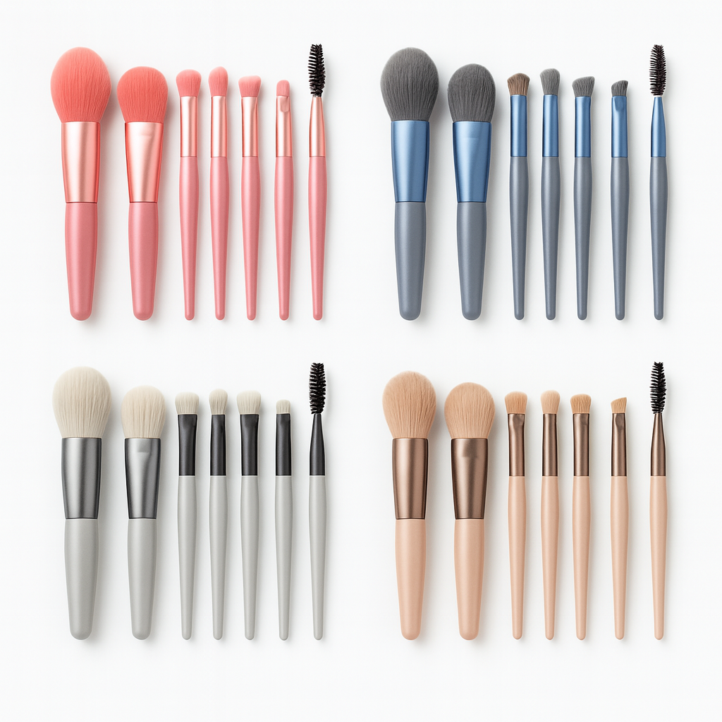 Kit com 8 Pincéis Pequenos Para Maquiagem Cores Sortidas