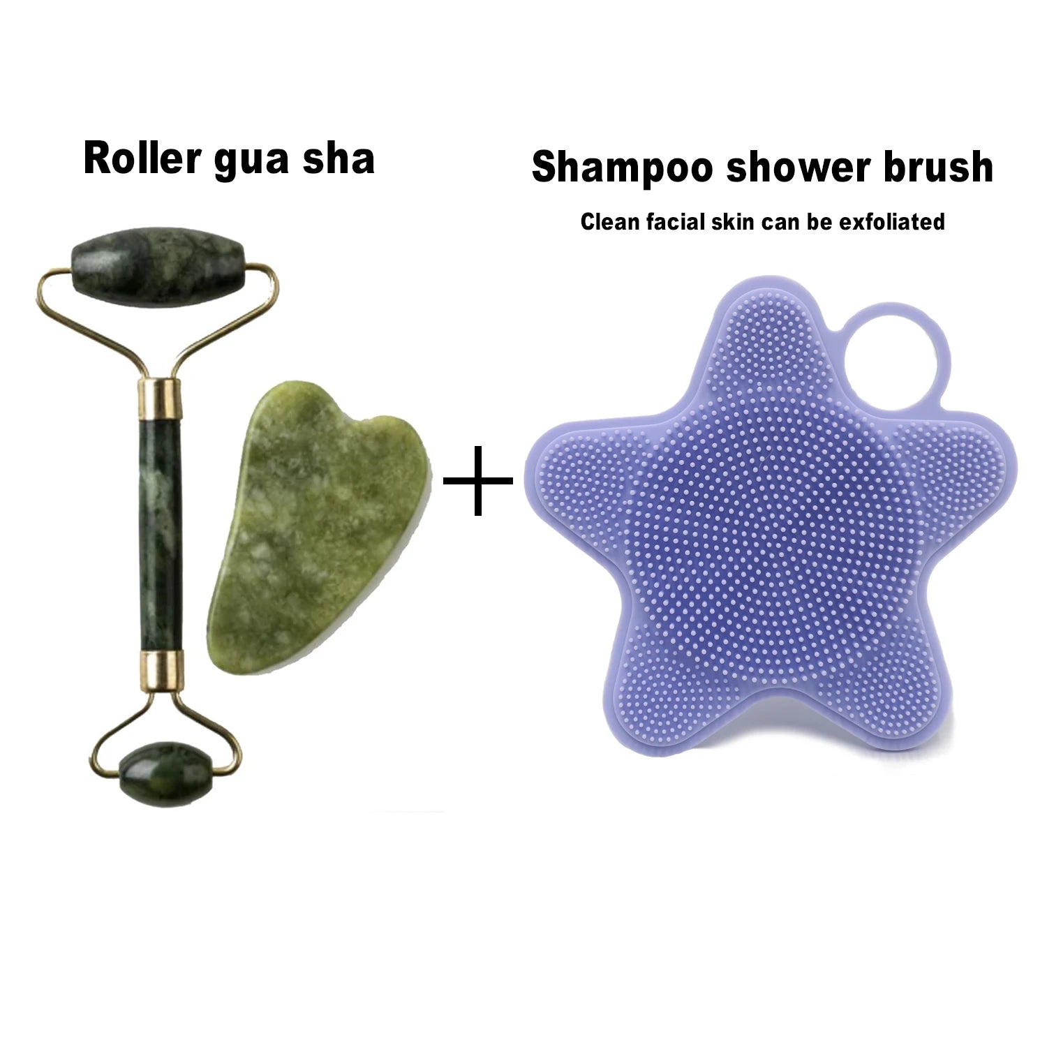 Rolo Pedra de Jade Massageador + Placa Gua Sha Anti Estresse